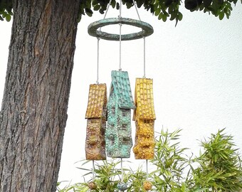 Ceramic wind chime Mobile houses