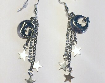 Moon and Shooting Stars Earrings
