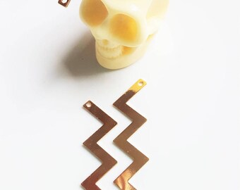 1 x Gold 42x11mm chevron zig - zag stitch brass connector