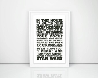 We do Star wars cross stitch pattern In this house Quote Typography Home Housewarming Modern Easy Cute Geek Nerd Instant download PDF #419