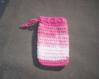 blue and white handmade cotton crochet soap saver soap sack -- 124
