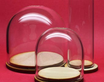 39mm Glass display cloche dome with wood base for rings jewelry tinysaurs 1.375" diameter borosilicate boro