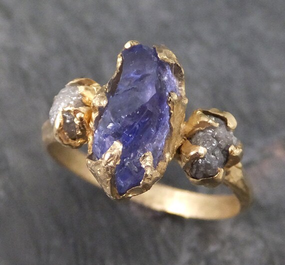 Raw Diamond Tanzanite Crystal Gemstone 14k Ring Wedding Ring