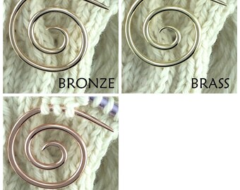 Spiral Cable Needle, Copper, Brass or Bronze, Knitting Notion, Cable Stitch Holder, Knitting Tool