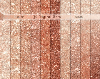 Rose Gold and Rose Gold Ombre Sparkle Glitter Digital Paper pack