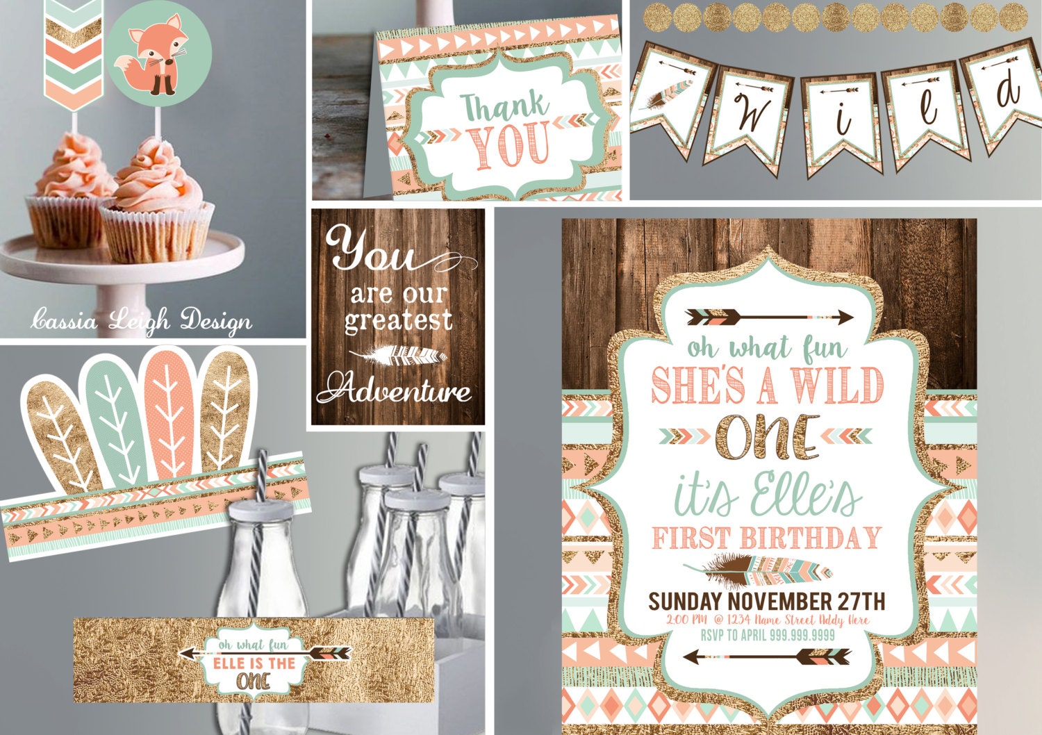 Wild ONE First Birthday Invitation Printable Invites and