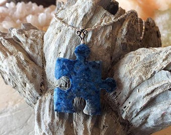 Lapis Lazuli Puzzle Piece Necklace ... Autism Awareness ... Jewelry ... .925 Silver ...