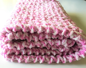 Pink Baby Blanket, Crochet Baby Blanket, Newborn Blanket, Crochet Blanket, Pink White Blanket Baby Girl Blanket, Stroller Blanket Photo Prop