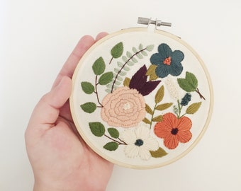 Floral Botanical Embroidery Hoop Art