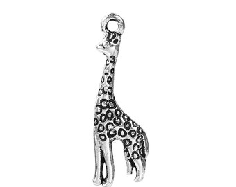 4 Antiqued Silver Giraffe Charms