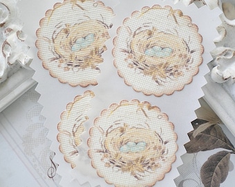 Shabby Bird Nest Stickers (12) Baby Bird-Shabby Sticker-Nest Envelope Seal-Bird Nest Label-Shabby Scrapbook Embellishment-Invitation Seal