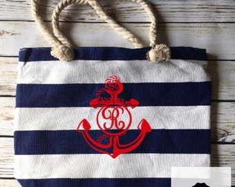 Personalized beach bag, Stripe bag, vacation bag
