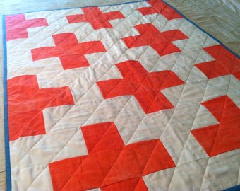 Hand Dyed Organic Plus Sign Quilt 36" x 48" Crib Sized Quilt