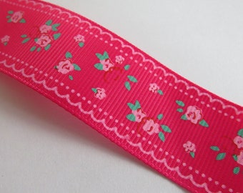 Pretty dark pink and green floral Ribbon