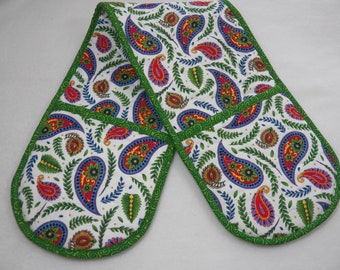 Floral Paisley Casserole Oven Mitt, 32" Long, 7.5" Wide, Four Pockets-7" Deep, Double Oven Mitt, Two Handed Potholder, Two Handed Oven Mitt