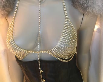 Rhinestone choker belt belly chain body jewelry gold silver crystal Festival bridal burlesque Glam strass