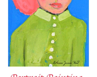 Green Pea Coat Portrait Painting Acrylic Mixed Media Collage Painting. Pink Hair Girl Portrait. Small Home Wall Art.