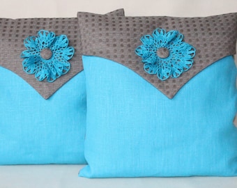Decorative Linen Pillows 15x15/15x20/15x24–Linens Pillows Cover-Shabby Chic Linen Pillows Cover throwpillow-Turquoise Linen Throwpillow