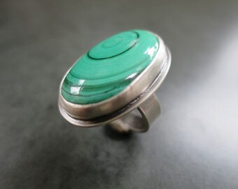 Malachite Ring, Statement Ring, Sterling Silver Jewelry, Handmade Ring, Size 7.5, Handcrafted Ring
