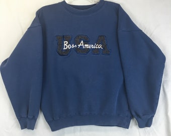 Vintage Boss America Spell Out Sweatshirt Hugo Boss Mens Size Medium