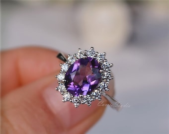 Oval Amethyst Ring Amethyst Engagement Ring/ Wedding Ring 925 Sterling Silver Ring Anniversary Ring Promise Ring