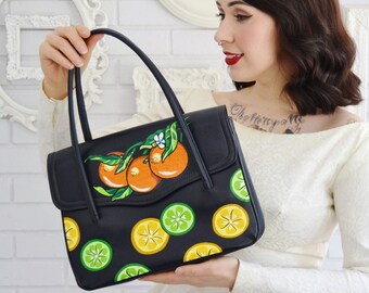 Citrus Celebration Painted Handbag, Vintage and Upcycled