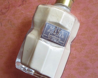 Vintage Men's After Shave Powder Glass Bottle by Lenthéric with Original Label, 2-1/2 Ounce, New York, Paris, London, Full Bottle with Seal