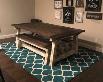 Barnwood kithen table with benches beautiful primitive