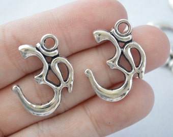 6 Pcs Om Yoga Charms Antique Silver Tone 29x20mm- YD0818