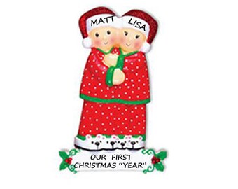 Personalized Our First Christmas Couple Ornament - Pajama Couple Personalized Ornament