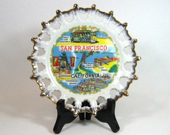 Efcco Porcelain Travel Souvenir Plate San Francisco California Kitsch Made in Japan 1960's