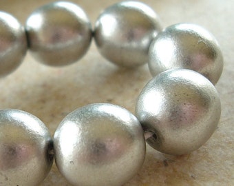 Czech Glass Beads 10mm Silver Satin Finish Smooth Round - 8 Pieces