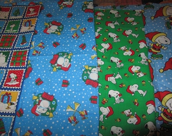 Four 14 x 26 Inch Peanuts Gang/Snoopy Christmas Cotton Fabric Remnants