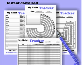 Habit Planner, Habit Tracker Printable Inserts, Monthly Habits Tracker Printable, 31 Day Habit Tracker Challenge, Goal Planner Tracker