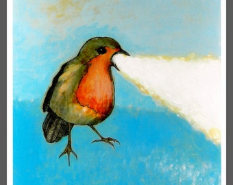 Flaming Robin #1 bird art PRINT no. 19 c-print 8 x 8