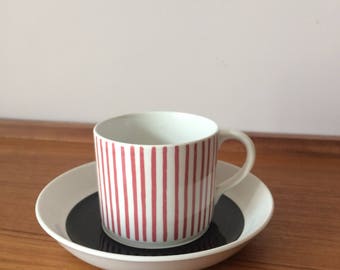 Mid Century CUP Rorstrand KADETT Stripes Vintage 1950's Ceramic White Red by Marianne Westman Scandinavian Design Porcelain Sweden