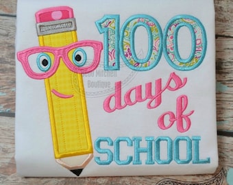 100 Days of School Pencil applique embroidery design