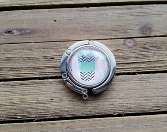 Silver Foldable Purse Hook - Coffee Tumbler Print - Purse Hanger - Handbag Hook