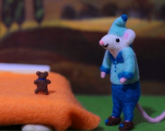Needle Felted Mouse, Mouse Miniature, Pajama Mouse, Bedtime Mouse, Felt Mouse, Wool Mouse, Soft Sculpture Animal, Needle Felted Mice, Cute