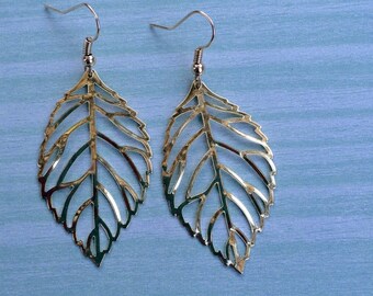 Large gold leaf dangle earrings