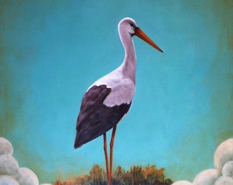 Original, Oil Painting, Acrylic Painting, Panel, Stork Dream