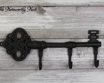 CLEARANCE Large key wall hook // Cast Iron Key // Cast Iron Hook // Coat hook // large hook // skeleton key hook // black key hook