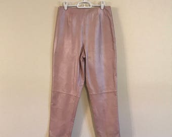 Vintage Pearl Pink High Waisted Leather Pants