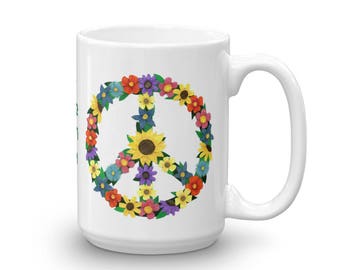 Let Peace Begin with Me - Flower Peace Sign 15 oz. Mug