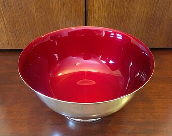 Reed & Barton Silverplated Paul Revere Bowl with Cherry Red Enamel Interior 6.5" Vintage #1120
