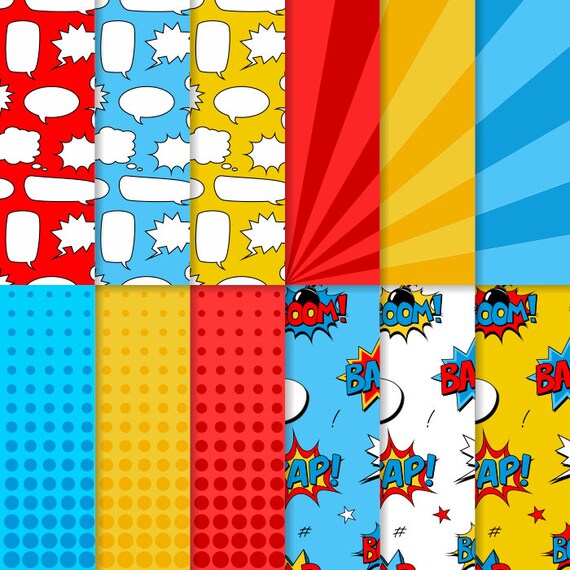 Superhero Digital Paper Comic Book Background Speech Bubbles