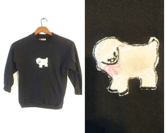 Lamb shirt size XS/S vintage Handmade black white fuzzy lamb cute
