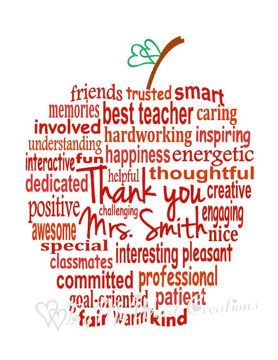 Teacher Apple Word Art Teacher Gift Apple Art Teacher