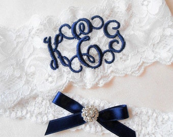 MONOGRAMMED Wedding Garter MONOGRAMMED Bridal Garter Floral Stretch Lace Bridal Garter Single Garter