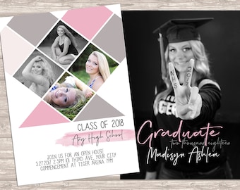 Girls Class of 2018 Graduation Announcement downloadable photoshop template